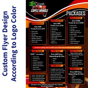 design de lista de preços personalizada, detalhamento móvel, detalhamento automotivo, folheto automotivo, lavagem de carros, reparo de automóveis, trabalho de envelopamento, folheto mecânico, fabricação