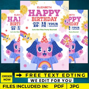 Faire-part d'anniversaire modifiable, faire-parts de fête d'anniversaire pour enfants imprimables, faire-part de fête d'enfants numérique, faire-part de fête d'anniversaire de point, dîner d'anniversaire