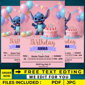 Faire-part d'anniversaire imprimable Stitch Faire-part d'anniversaire pour enfants modifiables Invitation fête d'enfants numérique Faire-part anniversaire Lilo and Stitch