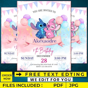 Faire-part d'anniversaire imprimable au point rose Invitations de fête d'anniversaire pour enfants modifiables Invitation de fête d'enfants numérique Invitation mobile de point