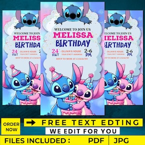 Faire-part d'anniversaire imprimable point bleu Faire-part d'anniversaire pour enfants modifiables Invitation fête d'enfants numérique Invitation anniversaire Lilo Stitch