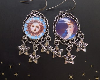 Sun and Moon Earrings, MINI version, lightweight, small earrings, celestial earrings, smaller version of bestselling earrings, boho earrings