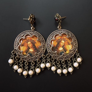 Mary Ghent Alterpiece Earrings: Pearl Garnet Renaissance Catholic Jewelry