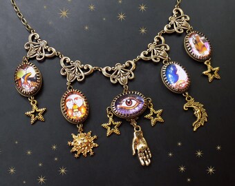 Carnivale Mystickal, Tarot Necklace, Celestial Necklace, Divination Necklace, Gypsy Necklace, Boho jewelry, Festival, gift woman, pagan gift