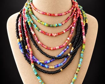 Colorful Seed Bead Necklace Set, Black Turquoise Colorful Wrap Bracelets, Long Layering Boho Jewelry