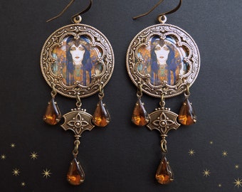 Biba Style, 1920s, psychedelic, ornate setting, art jewelry, unique design, Honey topaz , lightweight, art jewelry