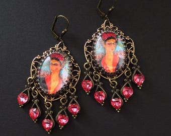 Feminist Surrealist Art Earrings: Pink Hearts Boho Jewelry