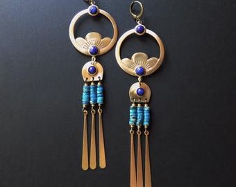 Egyptian Revival 1930s style Lapis Lotus Earrings