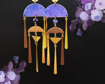 Geometric earrings, violet purple, statement earrings, lightweight, bohemian jewelry, Boho earrings, light, jasper accent, Boho jewelry