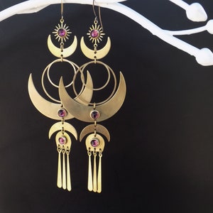 Hand Soldered Moon Phase Earrings: Plum Purple Bohemian Statement