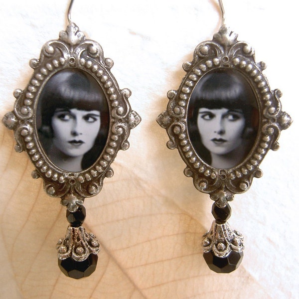 Louise Brooks Earrings - Silent Film Earrings - Flapper Earrings - Art Deco Earrings - Gothic earrings - Lulu Earrings