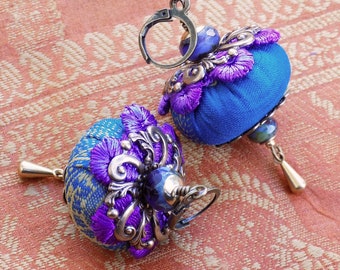 Seed Pod Earrings, Tribal style earrings, fabric beads, unique style, colorful earrings, Boho jewelry, hippie earrings, couture earrings