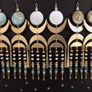Moon Earrings, Egyptian Style, Beachy jewelry, Summer jewelry, Sand and Sea, Seed Bead earrings, romantic, Statement earrings, light image 2