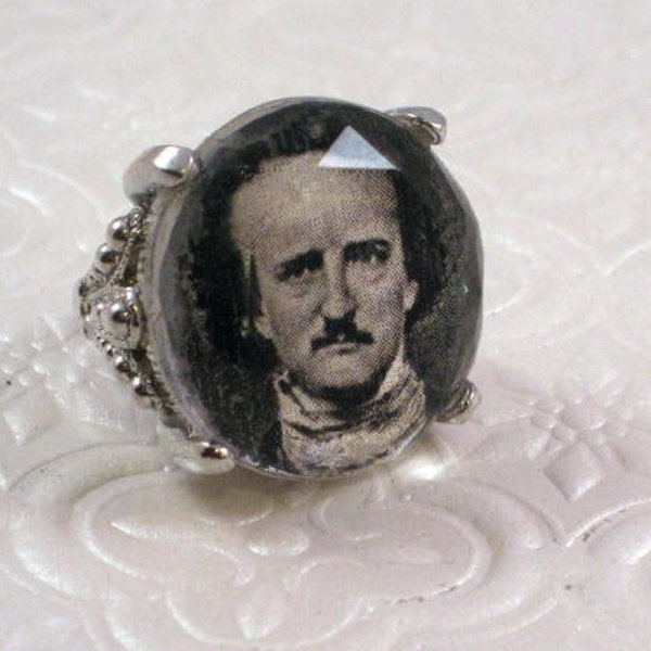 Edgar Allan Poe portrait cocktail ring
