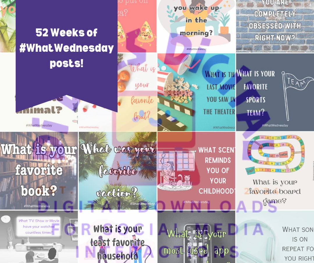 52 Weeks of #whatwednesday Social Media Interaction Posts - Etsy
