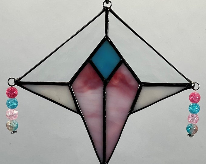 Stained Glass Art Deco Hanging Ornament, Glass Beads, Gift, Mother's Day, Suncatcher