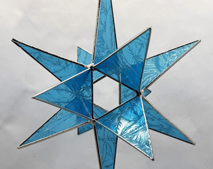 Bethlehem Star Hanging Stained Glass Christmas Ornament 12 point Gift Wedding Moravian Turquoise Glue Chip Suncatcher Advent Gift