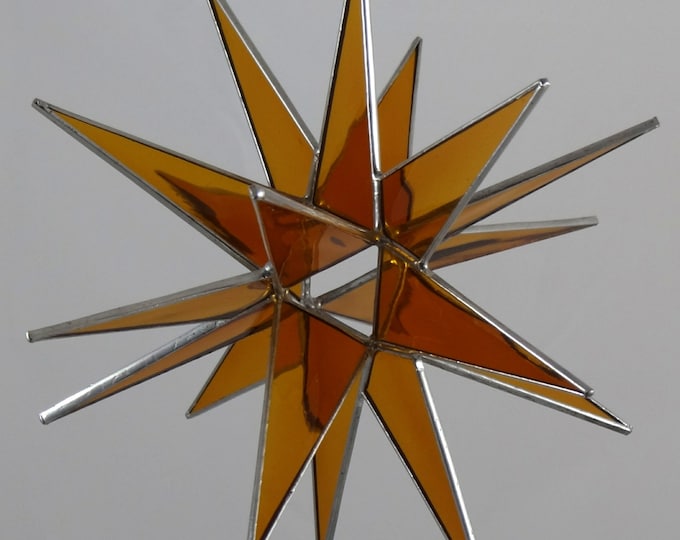 Moravian Star, Hanging, 18 Point, Amber, 3D, Glass, Christmas, Ornament, Star, Gift, Wedding, Suncatcher, Bethlehem