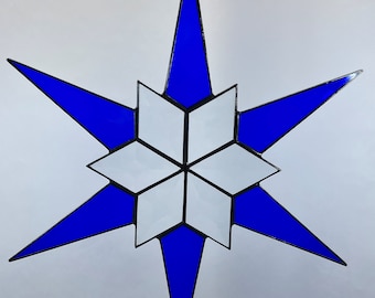 12 Point Flat Stained Glass Star, Christmas, Ornament, Cobalt, Blue, Snowflake, Ornament, Stars, Gift, Wedding, Bevel