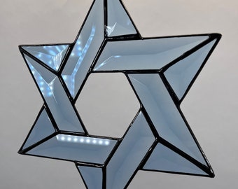 Star of David, Hanukkah, Jewish Star, Christmas, Star, Holiday, Stained Glass, 6 Pointed Star, Bethlehem, Magen, Gift, Bevel, Blue