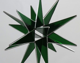 Moravian Star Hanging Stained Glass Christmas Ornament 18 Point Dark Green Gift Wedding Suncatcher Bethlehem Advent