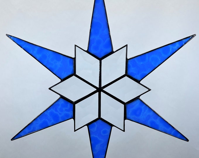 12 Point Flat Moravian Stained Glass Blue Star Christmas Ornament Snowflake Ornament Bevel Stars Gift Wedding