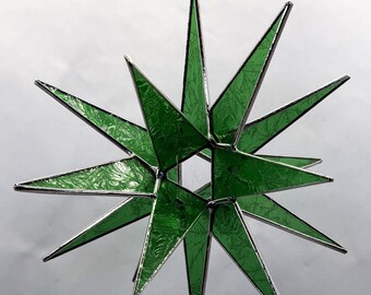 18 Point Green Stained Glass Moravian Star Silver Finish Christmas Bethlehem Gift Advent North Star