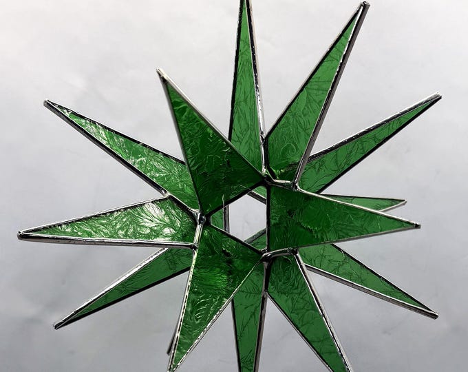 18 Point Green Stained Glass Moravian Star Silver Finish Christmas Bethlehem Gift Advent North Star