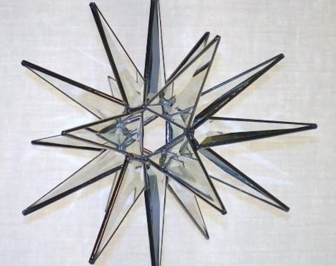 Handmade Clear Bevel Glass Moravian Star – 18 Point Hanging Star – Silver, Black or Copper Trim – 7.5” Holiday Decoration Bethlehem