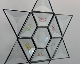 Star of David Hanging Glass Bevel Star Hanukkah Holiday  6 Pointed Bethlehem Magen Gift Jewish Tree Topper