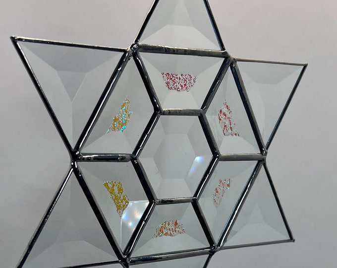 Star of David Hanging Glass Bevel Star Hanukkah Holiday  6 Pointed Bethlehem Magen Gift Jewish Tree Topper
