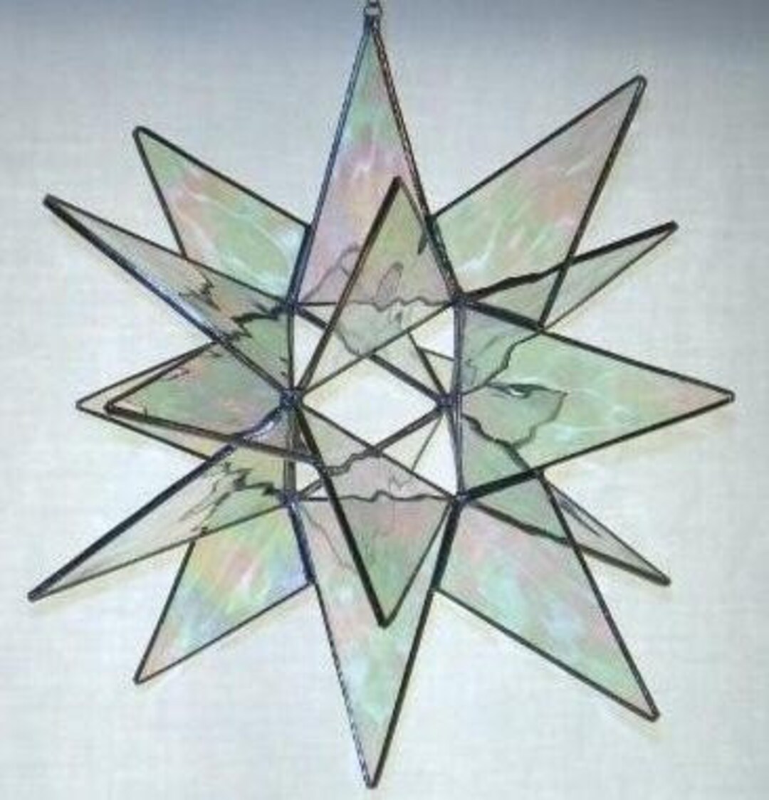 Moravian Star Hanging 12 Point Blue Iridescent Glass Christmas Ornament Star  Gift Wedding Suncatcher Bethlehem