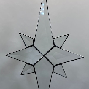 Bethlehem Star Hanging 8 Point Flat Clear Bevel Glass Suncatcher Gift Wedding Ornament Christmas Holiday Moravian