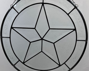 Texas Star Stained Glass Panel Clear Bevel Glass Star Gift Wedding Hanging Household