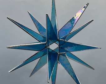 Moravian Star Hanging Stained Blue Luminescent Glass 18 Point 3D Christmas Ornament Gift Wedding Suncatcher Bethlehem