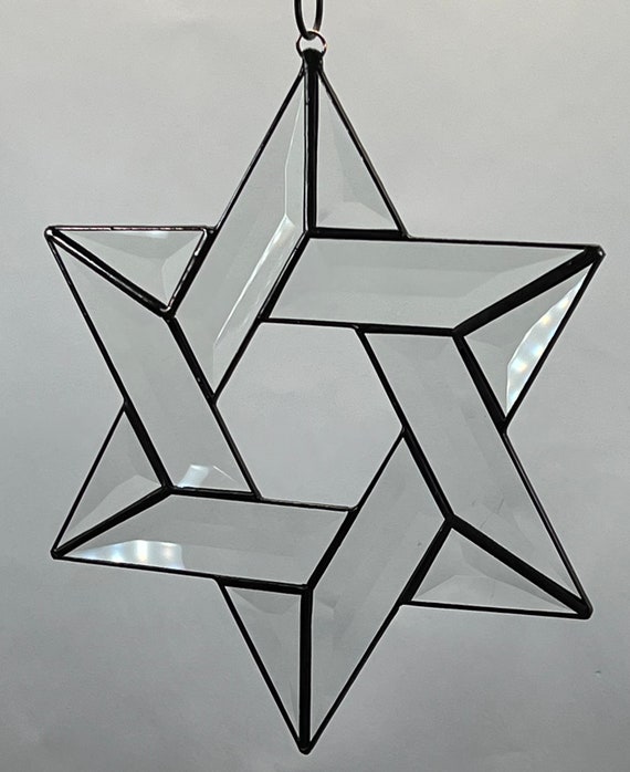 Star of David, Hanging, Hanukkah, Jewish Star, Christmas, Holiday, Stained Glass, Tree Topper, Flat, Bethlehem, Magen, Gift, Bevel