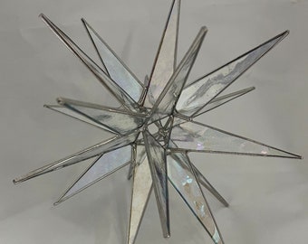 Moravian Star Hanging 18 Point Clear Iridescent Glass Christmas Ornament Gift Wedding Bethlehem Suncatcher