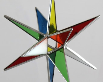Moravian Star Hanging Stained Glass 12 Point Christmas Ornament Wedding Gift Bethlehem Star Pride Suncatcher Multi-Color