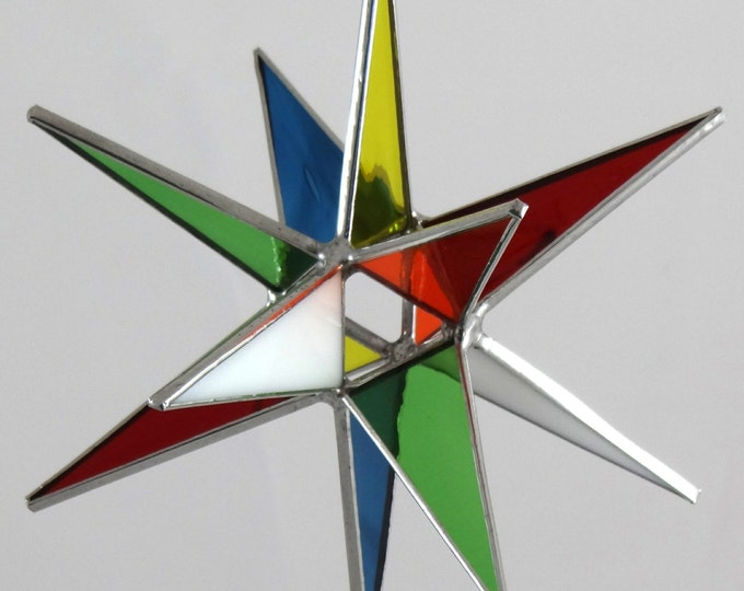 Moravian Star Hanging Stained Glass 12 Point Christmas Ornament Wedding Gift Bethlehem Star Pride Suncatcher Multi-Color