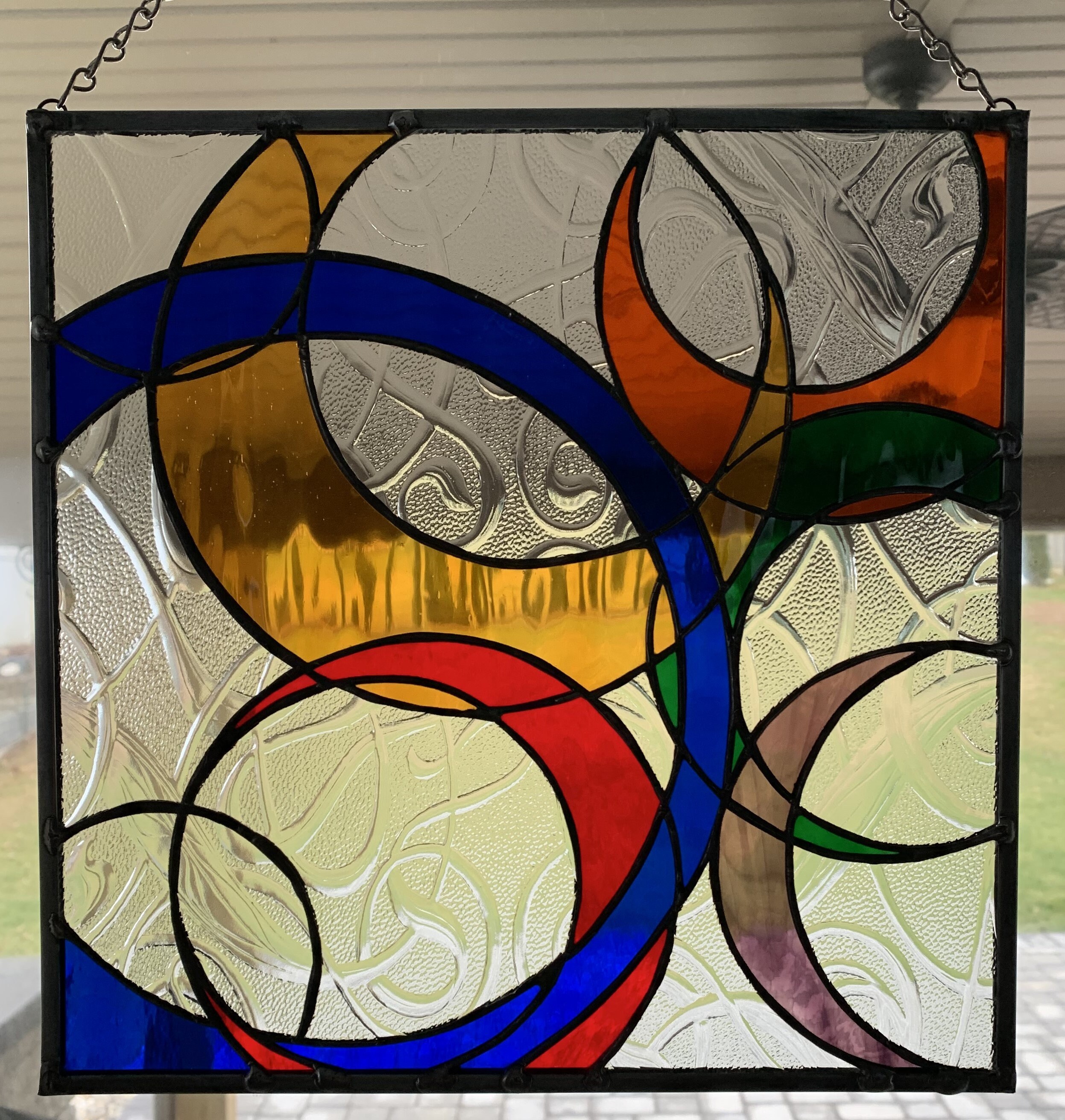 12 x 12 Abstract Circles Stained Glass Panel