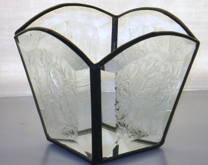 Stained Glass Candle Holder, Square, Glue Chip Glass, Frosted, Candle Shelter, Clear Glass, Gift, Wedding