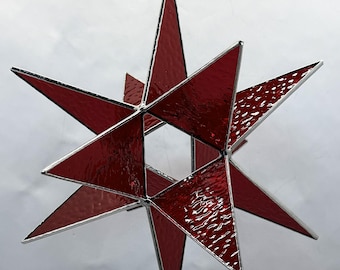 12 Point Red Textured Glass Moravian Star Silver Finish Holiday Décor Christmas Bethlehem Gift Advent North Star