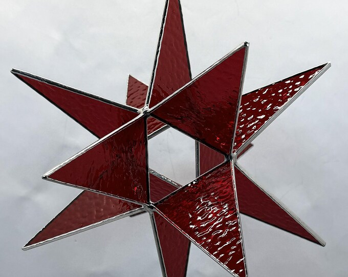 12 Point Red Textured Glass Moravian Star Silver Finish Holiday Décor Christmas Bethlehem Gift Advent North Star