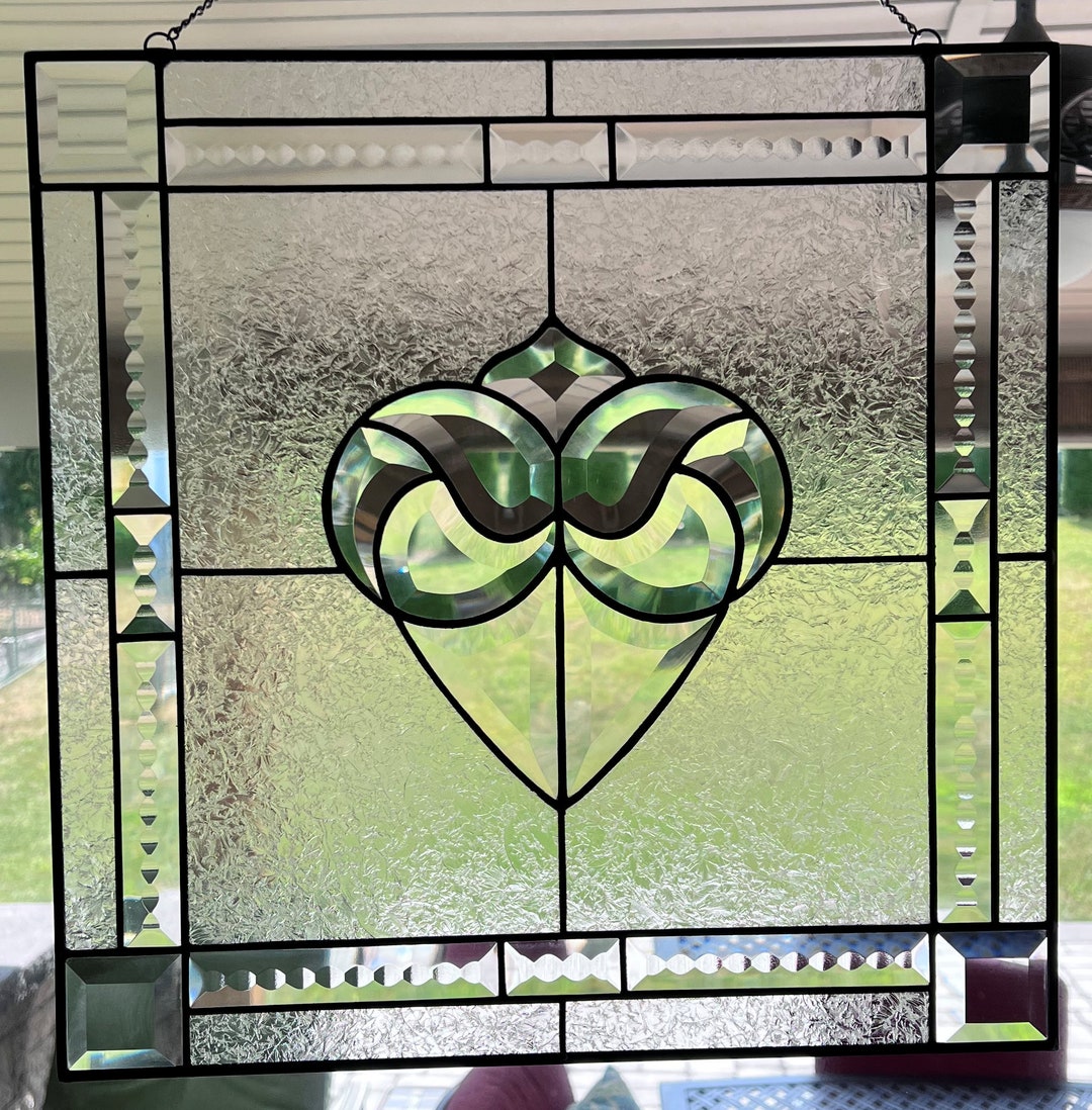 Stained Glass Panel Heart Shaped Bevel Center Zipper Bevels Etsy