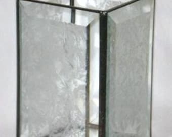 Candle Holder Stained Glass Frosted Etched Shelter Gift Wedding Home Decor
