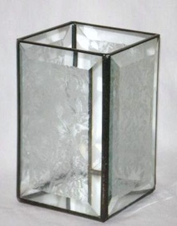 Stained Glass Candle Holder, Square, Glue Chip Glass, Frosted, Candle Shelter, Clear Glass, Gift, Wedding