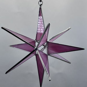 Mährischen Stern, hängend, 12-Punkt, rosa, 3D, Glas, Weihnachten, Ornament, Stern, Geschenk, Hochzeit, Suncatcher, Bethlehem