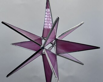 Moravian Star, Hanging, 12 Point, Pink, 3D, Glass, Christmas, Ornament, Star, Gift, Wedding, Suncatcher, Bethlehem