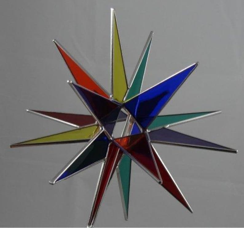 Moravian Star Tree Topper Multi-Color Glass 18 Point Star Christmas Gift Ornament Gift Advent Silver Black Bethlehem Star image 1