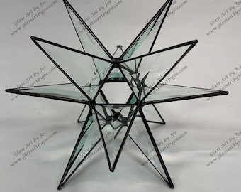 Hanging 3D Stained Glass Moravian Star, Christmas Star Ornament, Clear Bevel Glass, 12 Point, Hanging Ornament, Stars, Gift, Wedding